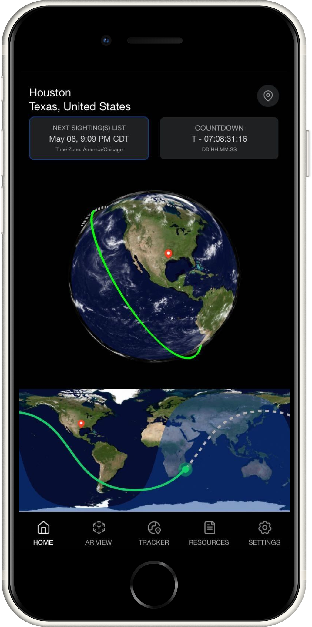 Homepage of NASA STS Mobile App
